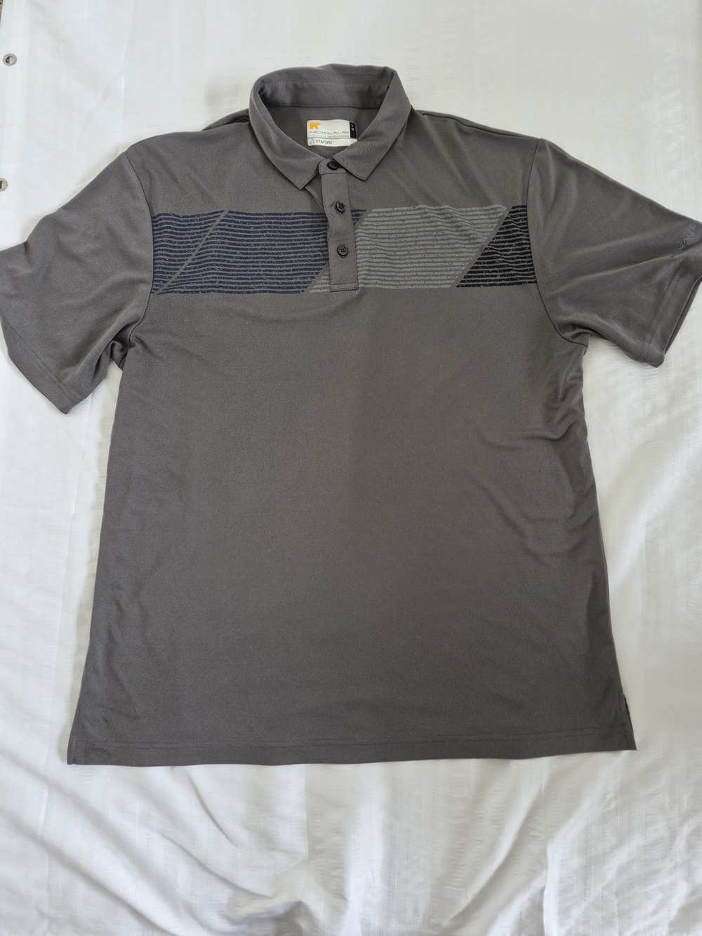 Jack Nicklaus Men Size Large Gray Striped Performance Golf Polo StayDri